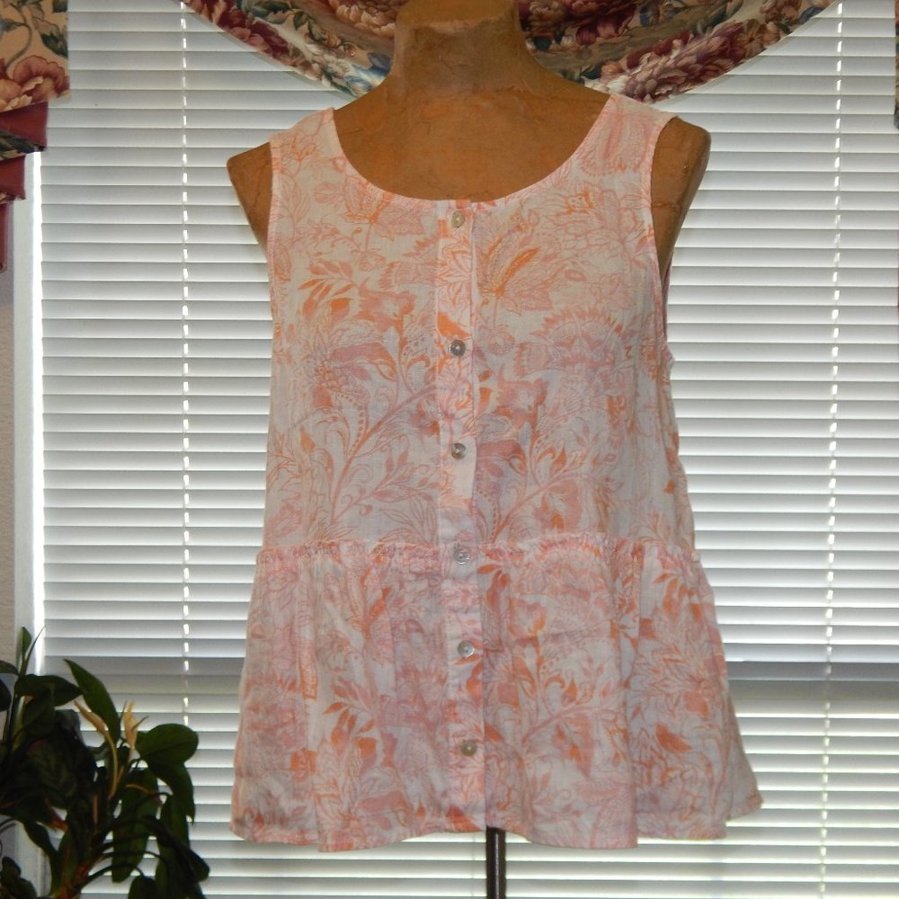 NWT SIGRID OLSEN Boho Pink White Linen Top S